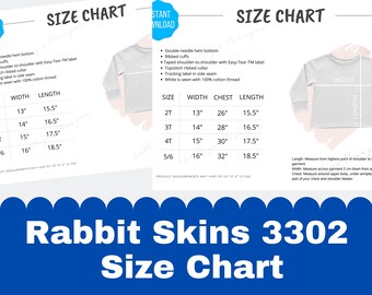 Rabbit Skins 3302 Size Chart|Rabbit Skins Toddler Long Sleeve Tee Size Guide|RS3302,LAT Apparel 3302 Colors,Mockup, Rabbit Skins Toddler