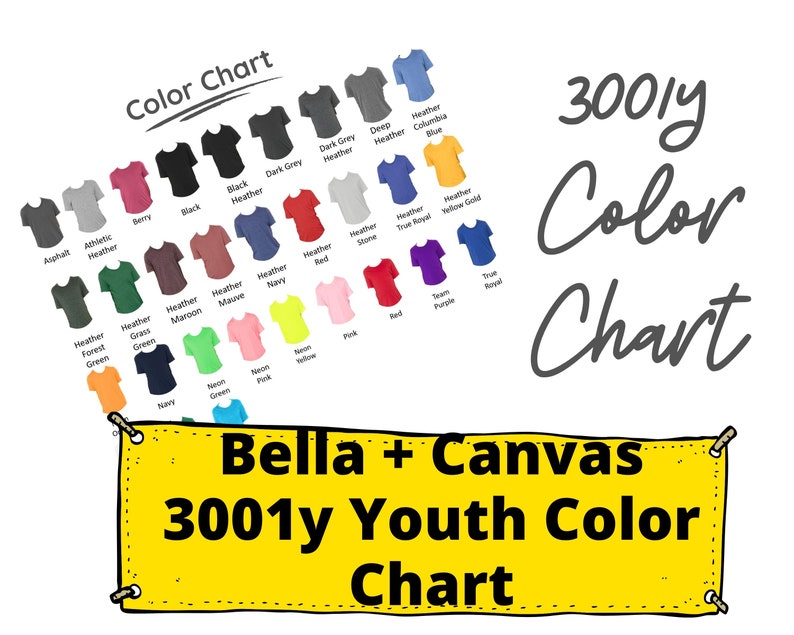 Download Bella Canvas 3001Y Color Chart Youth Unisex Jersey T-Shirt | Etsy