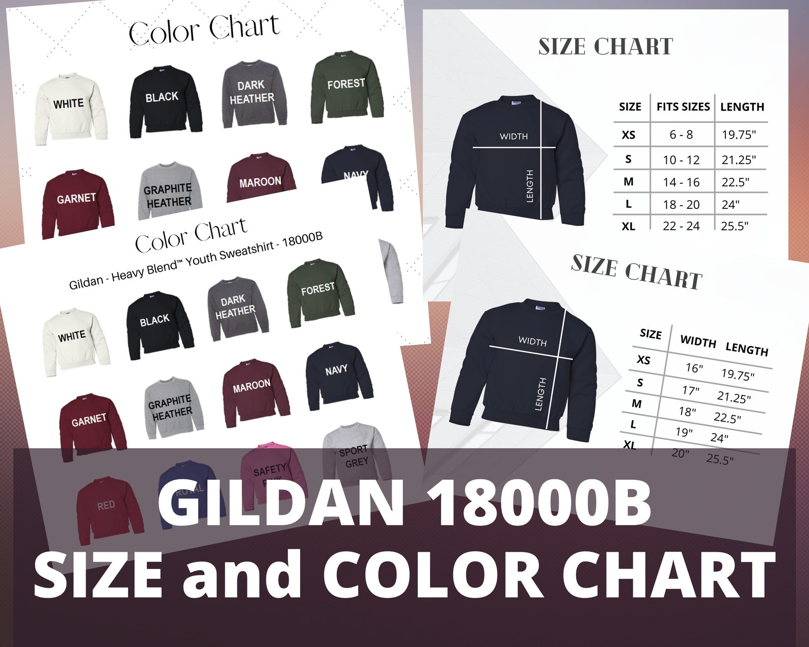 Gildan 18000B Color ChartGildan 18000B Size ChartGildan | Etsy
