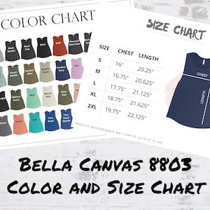 Bella Canvas 8803 Tamaño y Color Chart / BC8803/ Bella Muscle Tank /Tank Size Chart Mockup/ Bella Size Chart/Bella Canvas 8803 Size Guiide