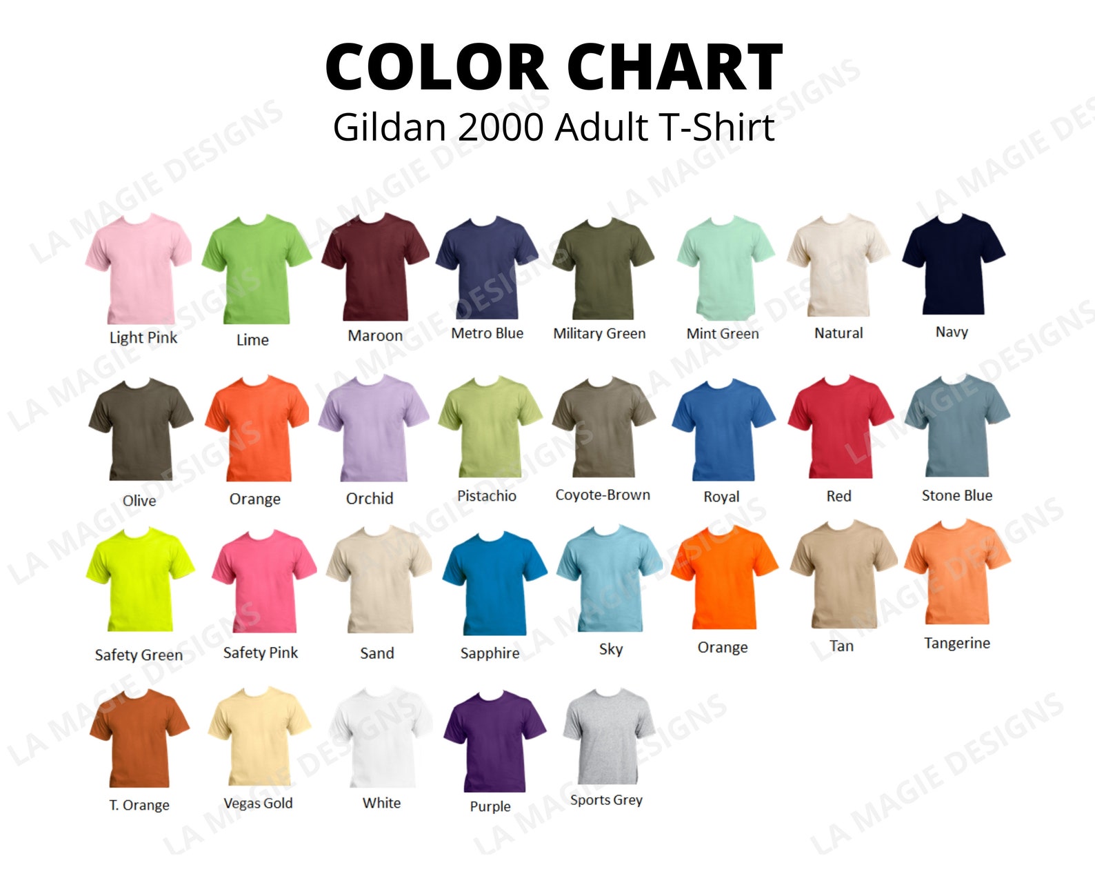 Editable Gildan 2000 Color Chart Gildan G200 All Colors for Etsy