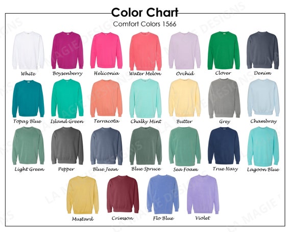 Comfort Colors 1566 Color Chartall Colors Color Chart for Comfort Colors  1566comfort Colors Crewneck Sweatshirt Color Chartcc1566 