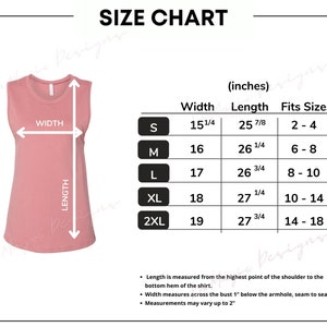Bella Canvas 6003 Tabla de tamaño / BC6003 / Jersey de las mujeres Muscle Tank Top Size Chart / Bella Canvas MuscleTank Top Size Chart