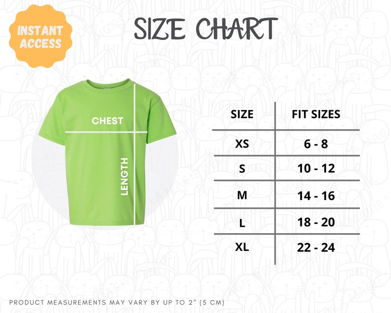 Gildan 64000B Size Chart Gildan Size Chart Gildan mockup | Etsy