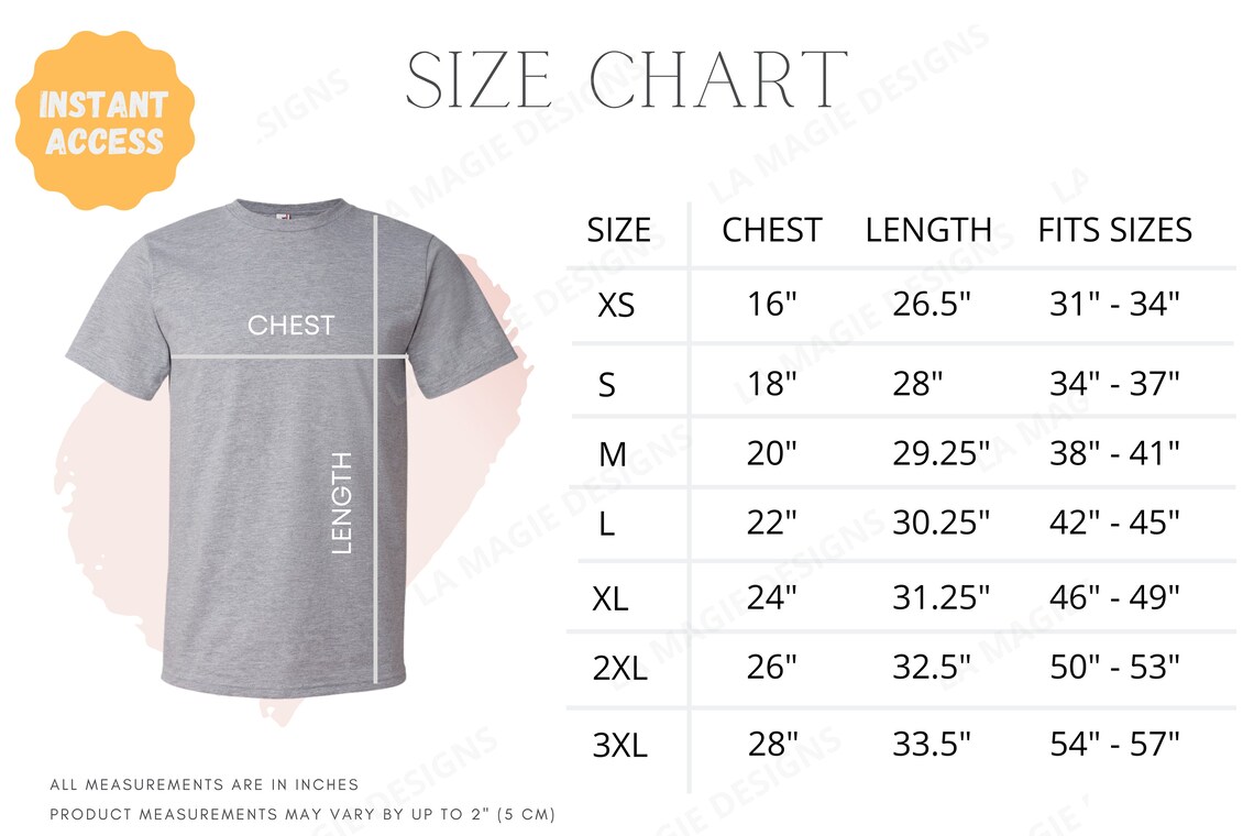 anvil t shirt size chart