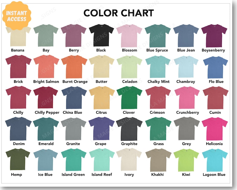 Comfort Colors 6030 Color Chart C6030 Garment-dyed - Etsy