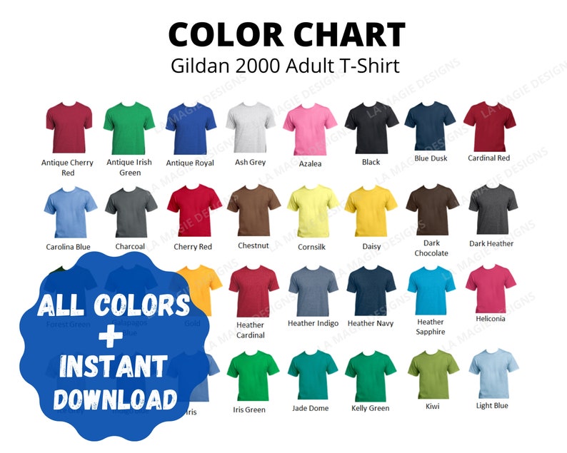 Gildan 2000 Color Chart Gildan G200 All Colors for Gildan | Etsy