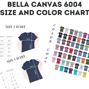 Bella Canvas 6004 Carta de colores y Bella Canvas 6004 Carta de tallas/BC6004 Carta de colores/ Bella Camiseta Colores/Slim Fit Tee/6004 Mockup Flat Lay