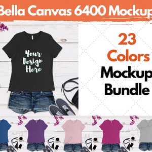 Paquete de maquetas Bella Canvas 6400/Bella Canvas 6400 Color/BC6400/ Colores de camiseta Bella/Bella + Canvas 6400 Mockup Flat Lay,Bella Canvas Mockup