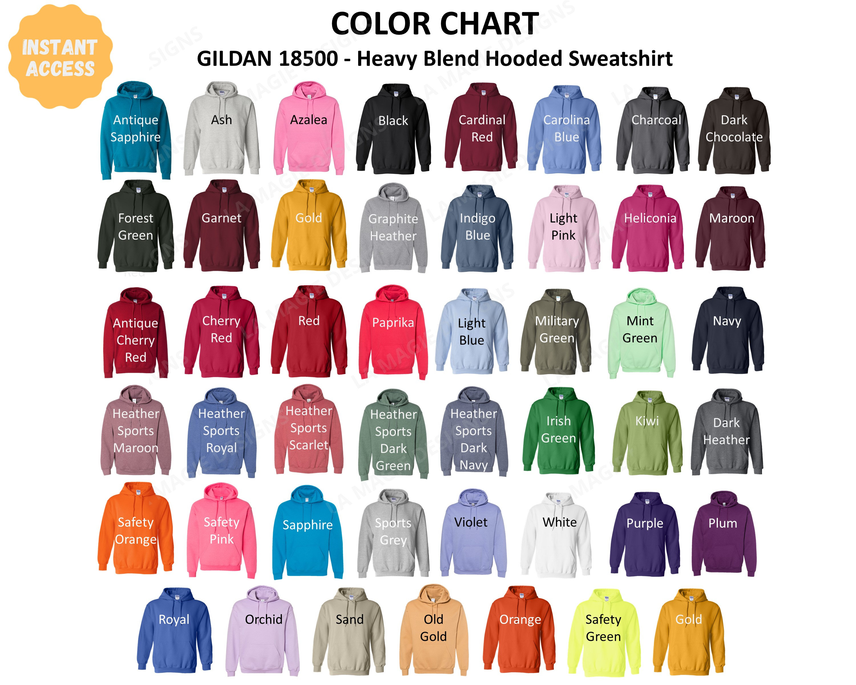 Gildan 18500 Tamaño y Color Chart / G18500 / Todos los colores Etsy