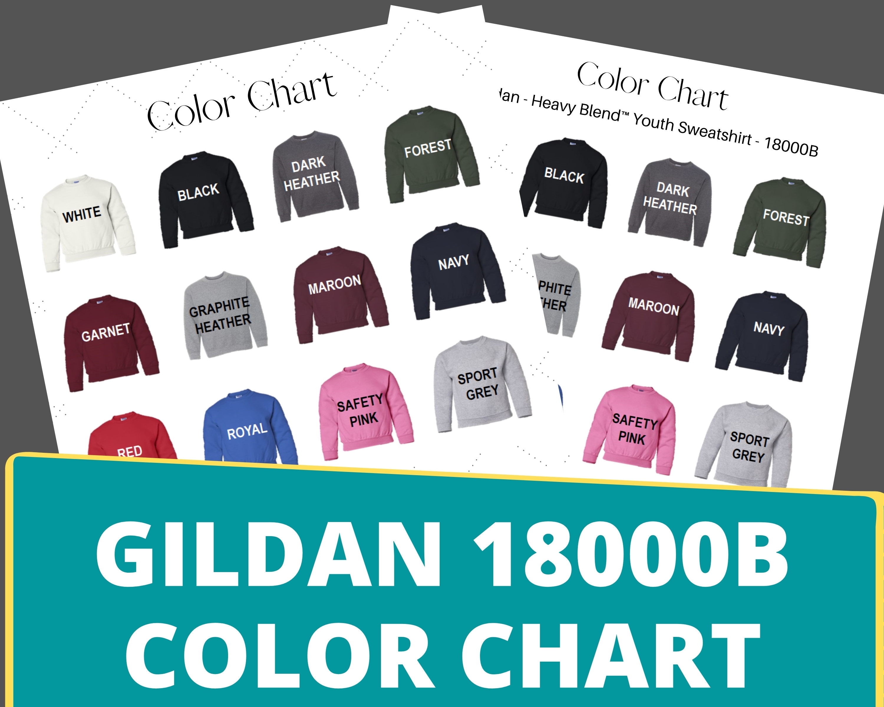 Gildan 18000B Color ChartGildan Youth Crewneck Sweatshirt | Etsy