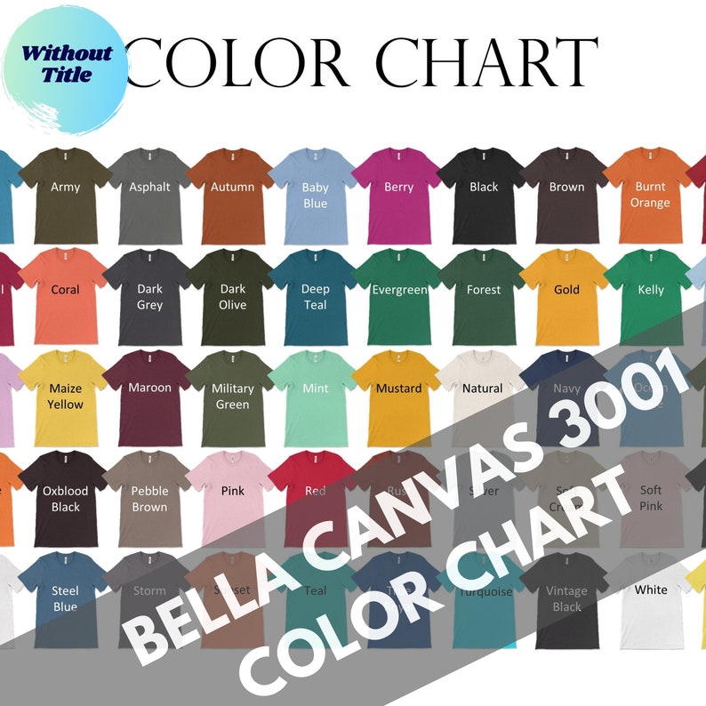 Download Bella Canvas 3001/3001CVC Color ChartBella Canvas 3001 Solid | Etsy