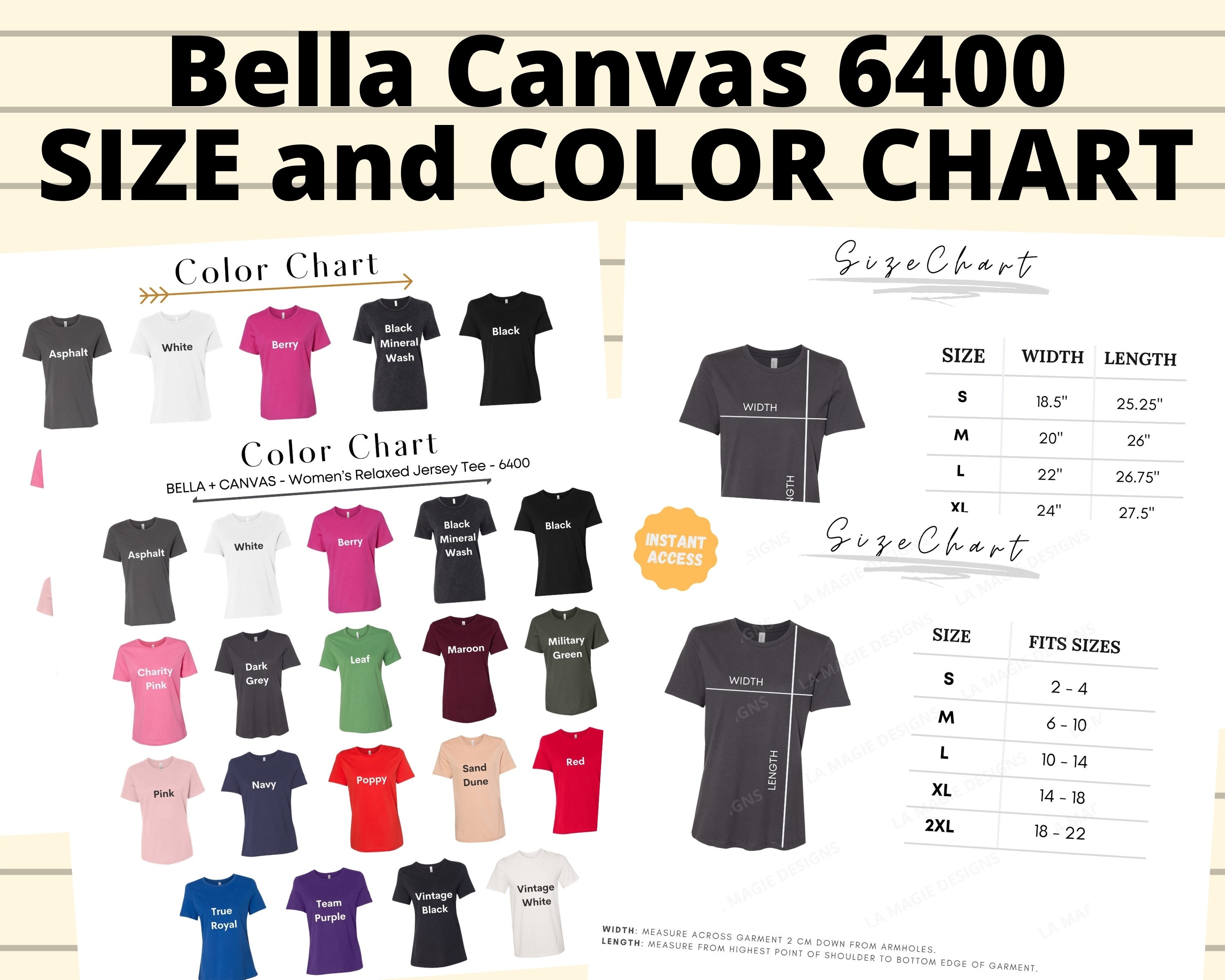Bella Canvas 6400 Color Chart and Bella Canvas 6400 Size Chartbc6400 
