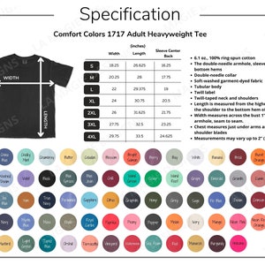 Comfort Colors 1717 Color Chart|Comfort Colors 1717 Size Chart|All Colors|CC1717 Color Chart|Dyed Heavyweight T-Shirt|Comfort Colors T-Shirt