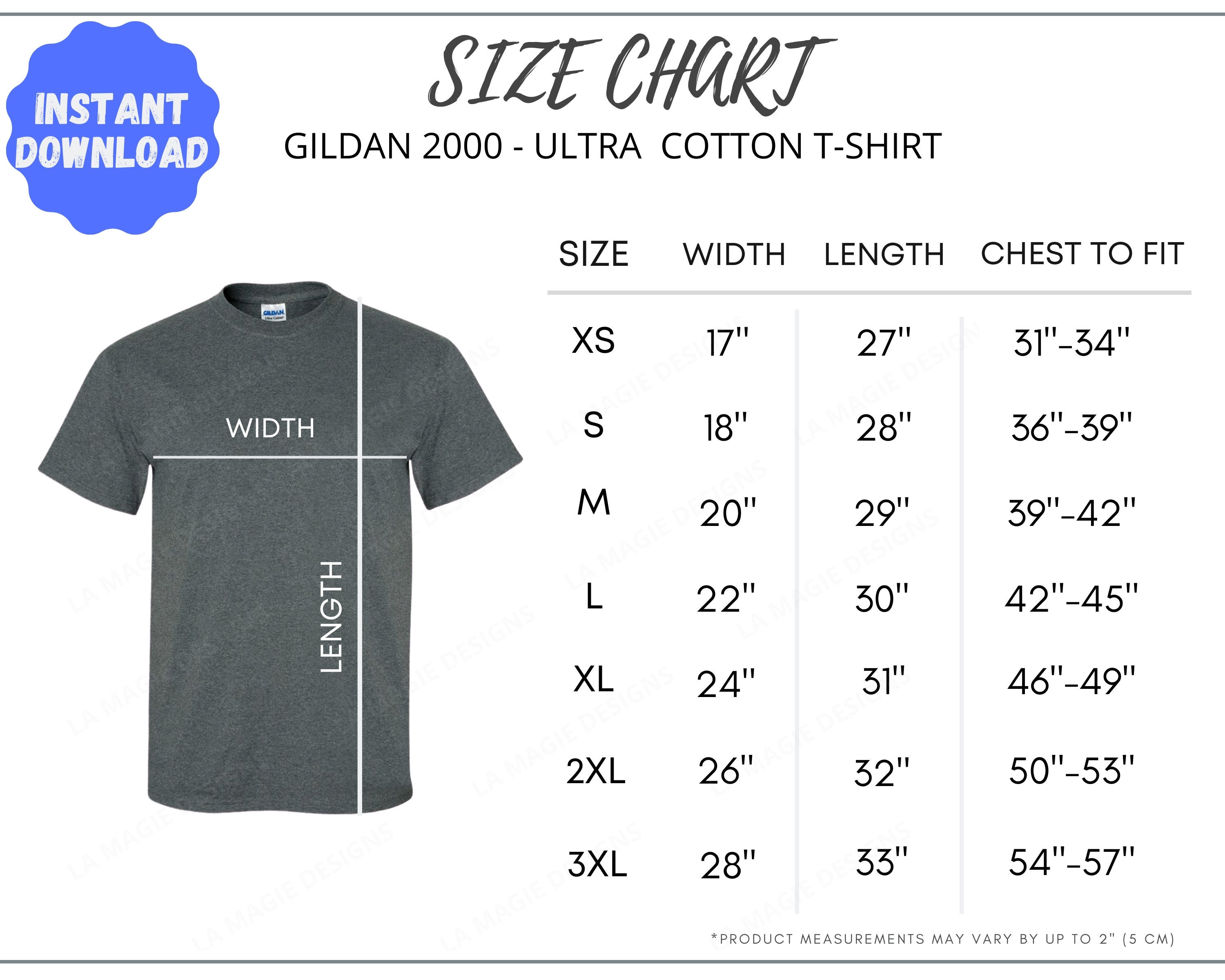 Gildan 2000 Size Chart Gildan G200 Gildan Ultra Cotton | Etsy