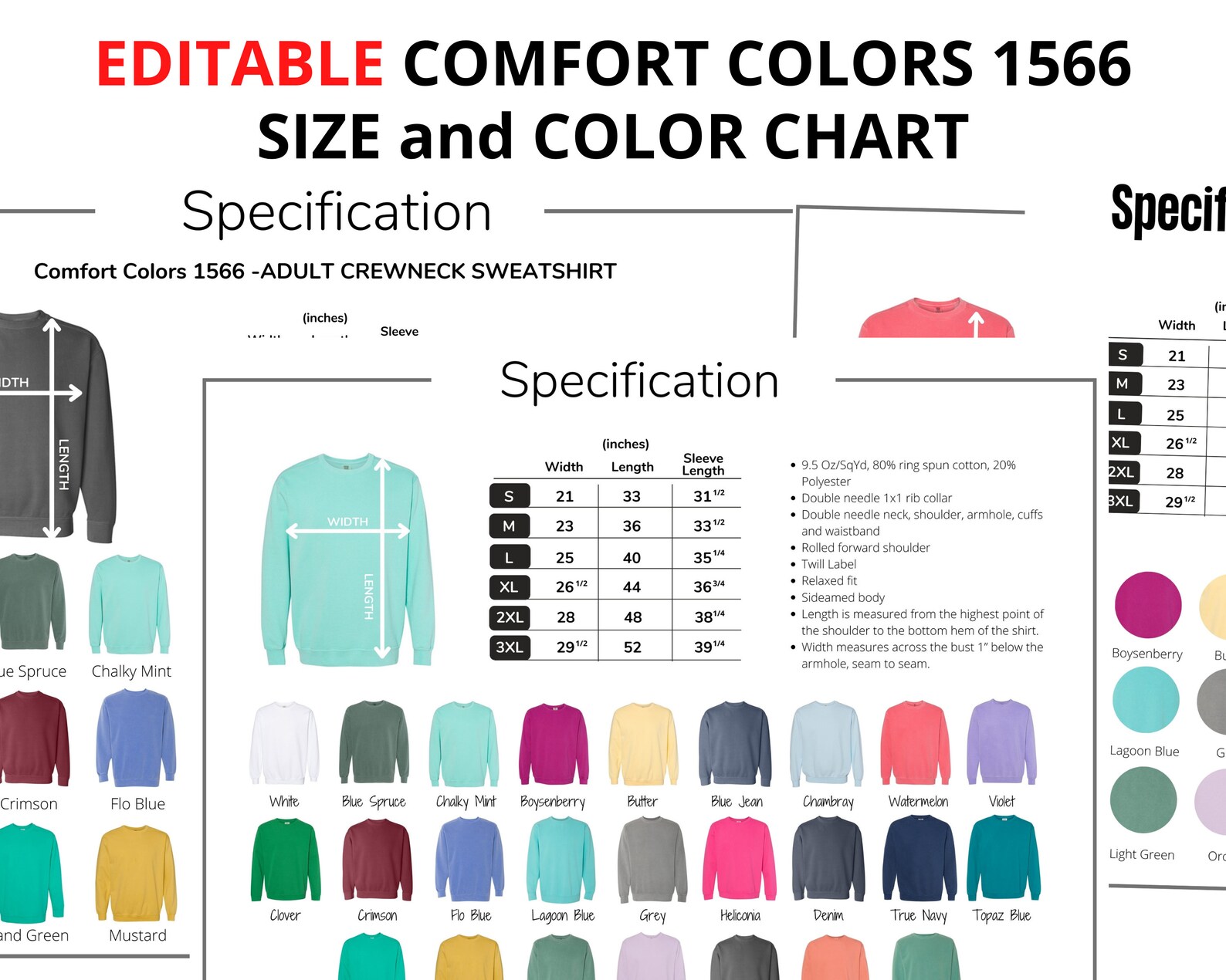 Editable Comfort Colors 1566 Color Colors 1566 Size Chart