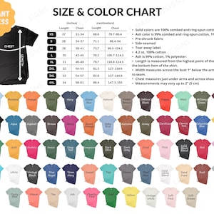 Bella 3001 Carta de colores/Bella Canvas 3001 Carta de tallas/Bella Canvas 3001 Carta de colores/Colores sólidos y brezos/Camiseta Mockup Flatlay/BC3001