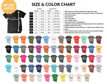 Bella 3001 Color Chart|Bella Canvas 3001 Size Chart|Bella Canvas 3001 Color Chart|Solid  and Heather Colors|T-Shirt Mockup Flatlay|BC3001