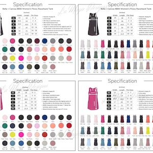 Bella Canvas 8800 Size and Color Chart | BC8800 Size | Racerback Tank |Tank Size Chart Mockup|Ladies Flowy Racerback Tank size chart B8800