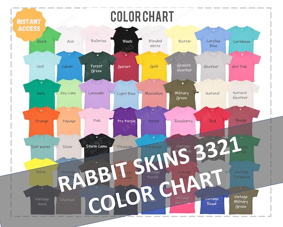 Rabbit Skins 3321 Color Chart |Toddler Jersey Tee color chart | RS4400 | LAT Apparel 3321 Rabbit Skins Colors| Kid's tshirt color chart