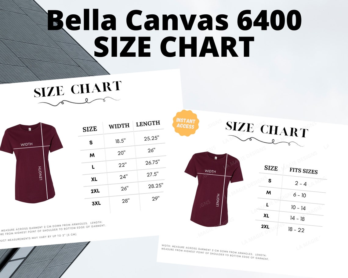 bella canvas women's size chart