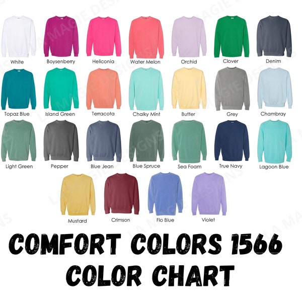 Comfort Colors 1566 Color Chart*All Colors Color Chart for Comfort Colors 1566*Comfort Colors Crewneck Sweatshirt Color Chart|CC1566