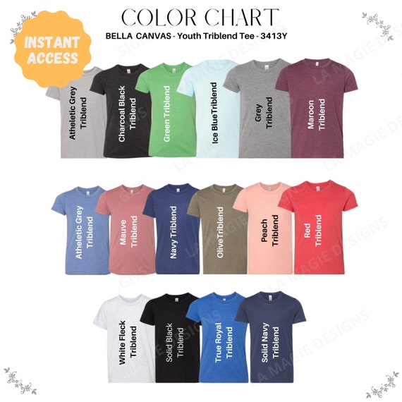 Download Bella Canvas 3413y Color Chart Youth Triblend T Shirt Color Etsy