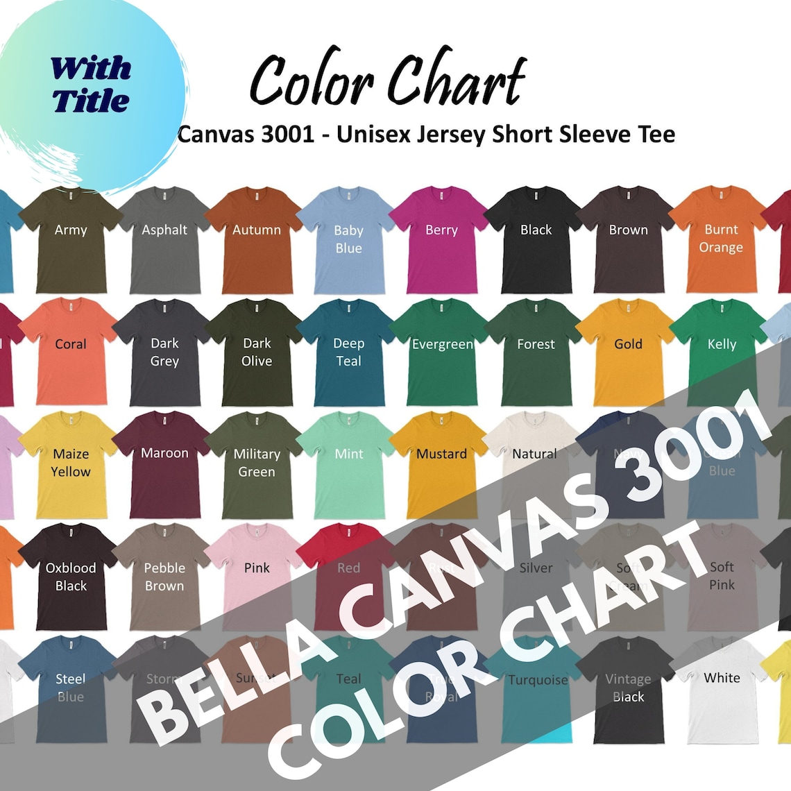 Bella Canvas 3001/3001CVC Color Chartbella Canvas 3001 Solid - Etsy