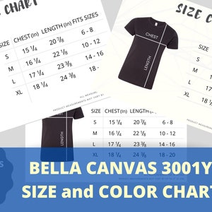 Bella + Canvas 3001Y Size Chart -Youth Unisex Jersey T-Shirt SizeChart| Bella Canvas Youth Shirt + BC3001Y | Size Guide | Flat Lay Mockup