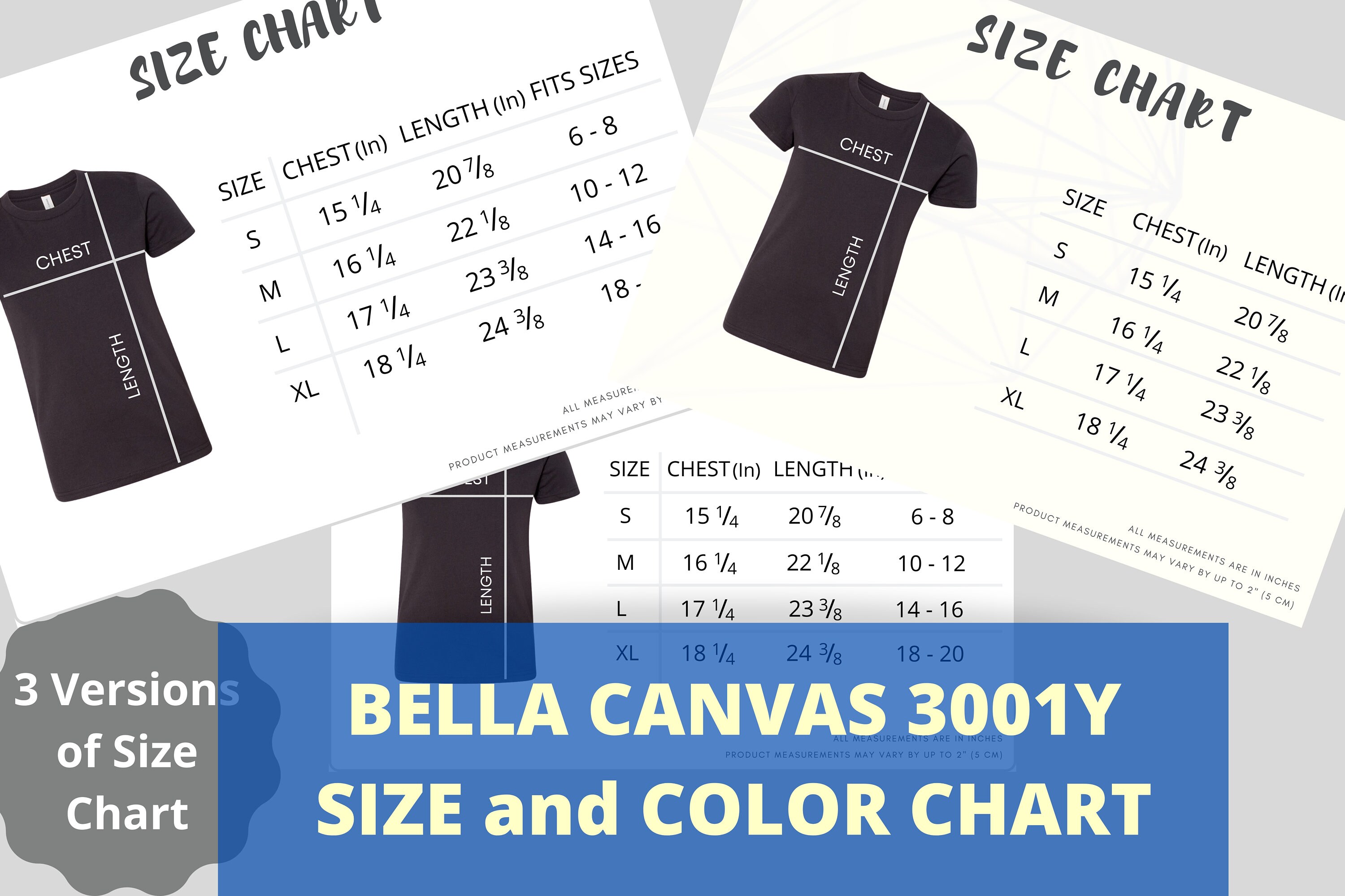 bella canvas 3001y size chart