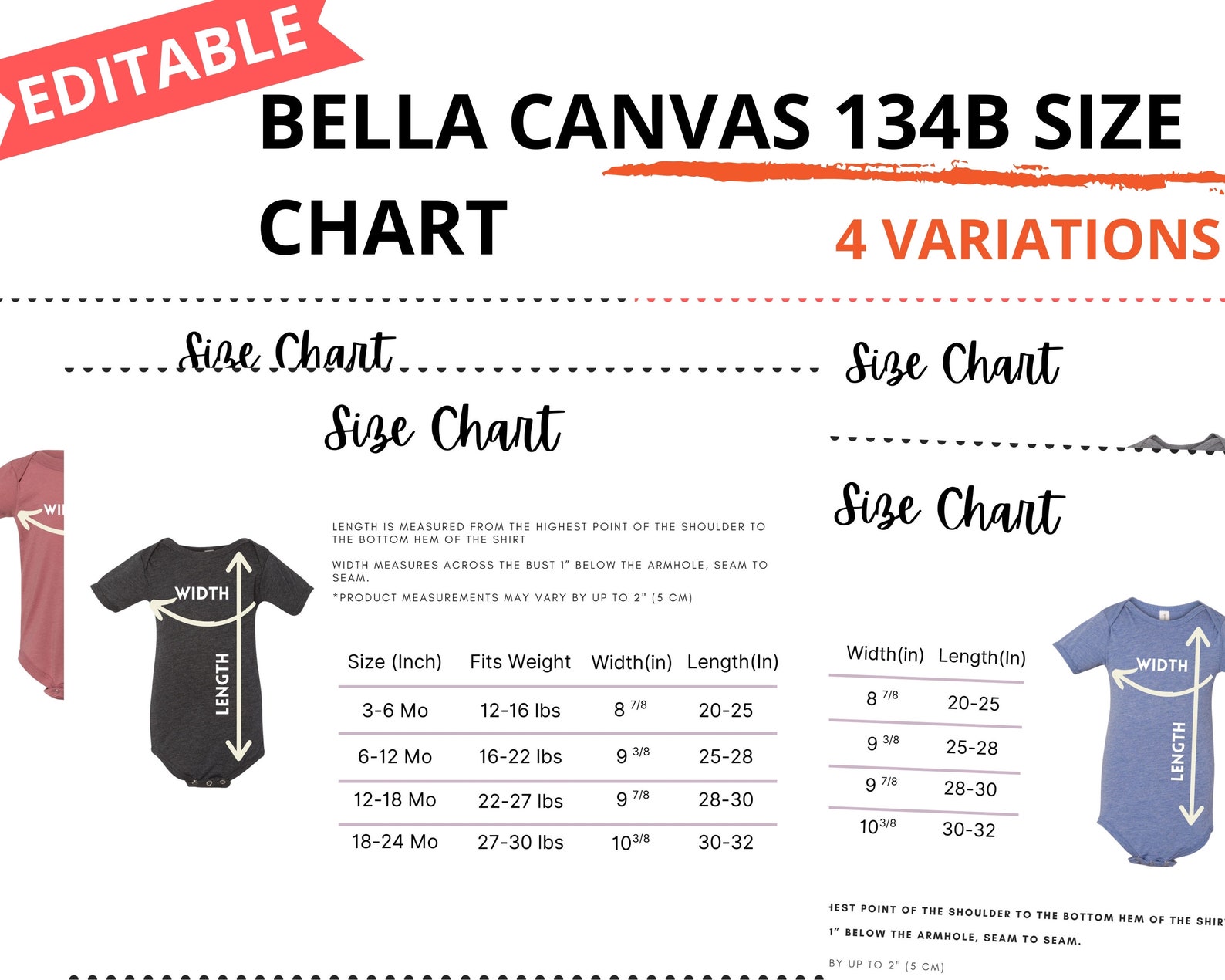 Bella Canvas 134B Size Chart Bella Canvas Onesie Size Chartbella Canvas ...