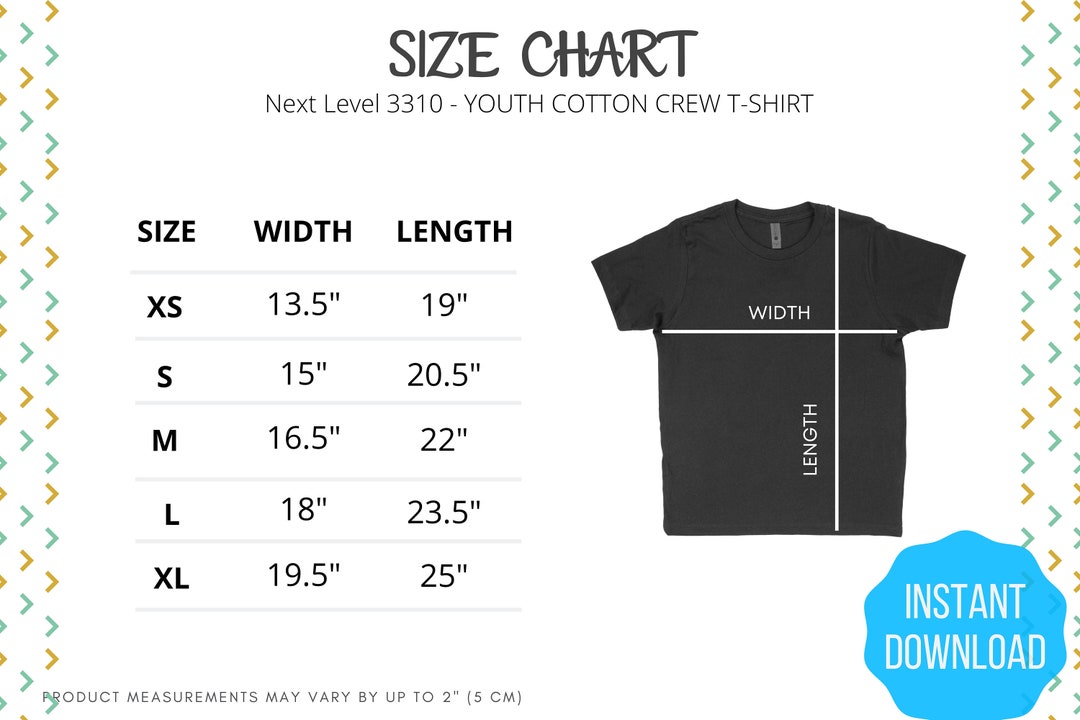 Next Level 3310 Size Chart 3310 Youth Cotton Crew T-shirt Mockup ...