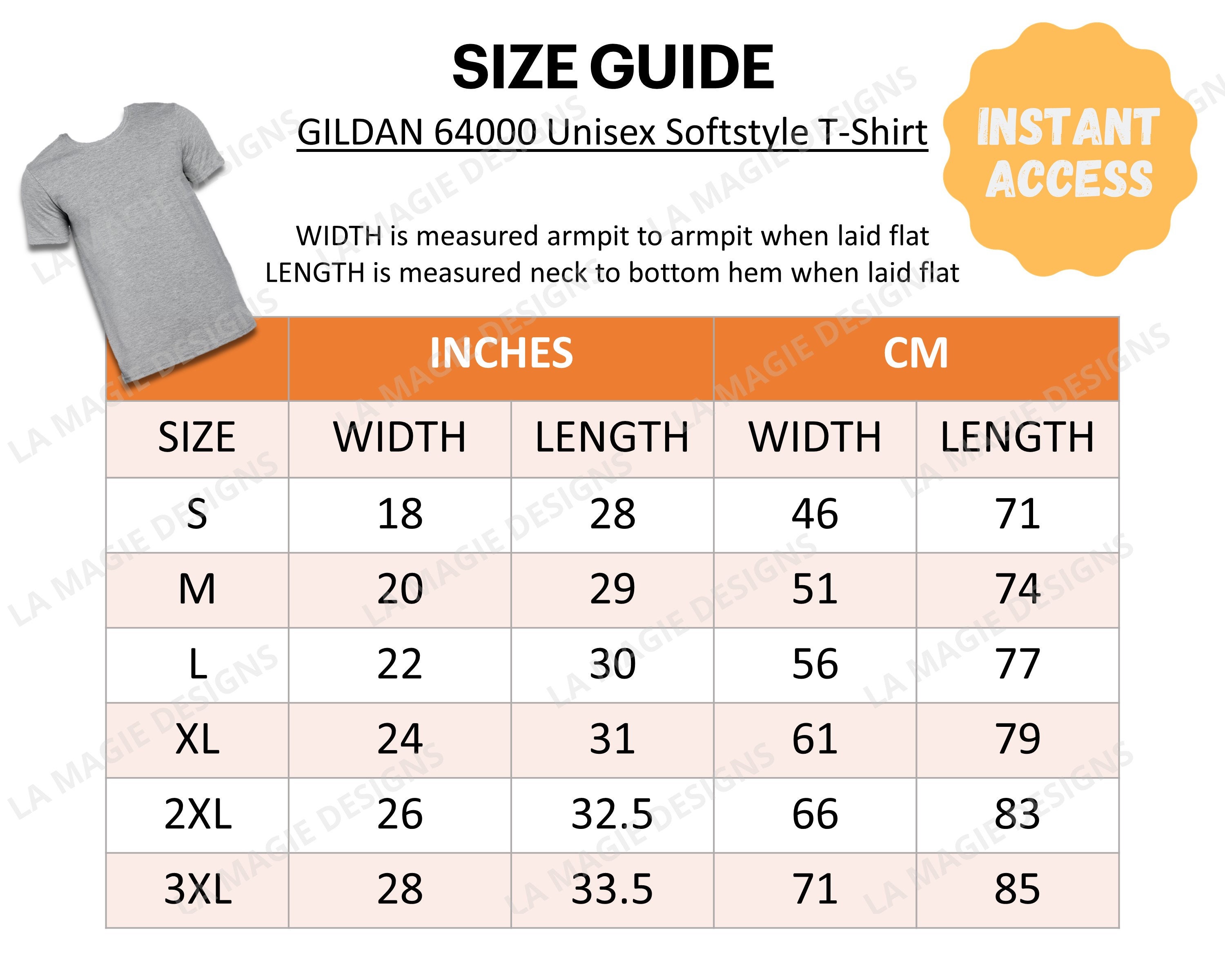 Gildan 64000 Size Guide for All Sizes Gildan Unisex | Etsy
