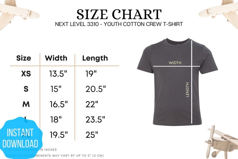 Download Next Level 3310 Size Chart 3310 Youth Cotton Crew T Shirt Etsy
