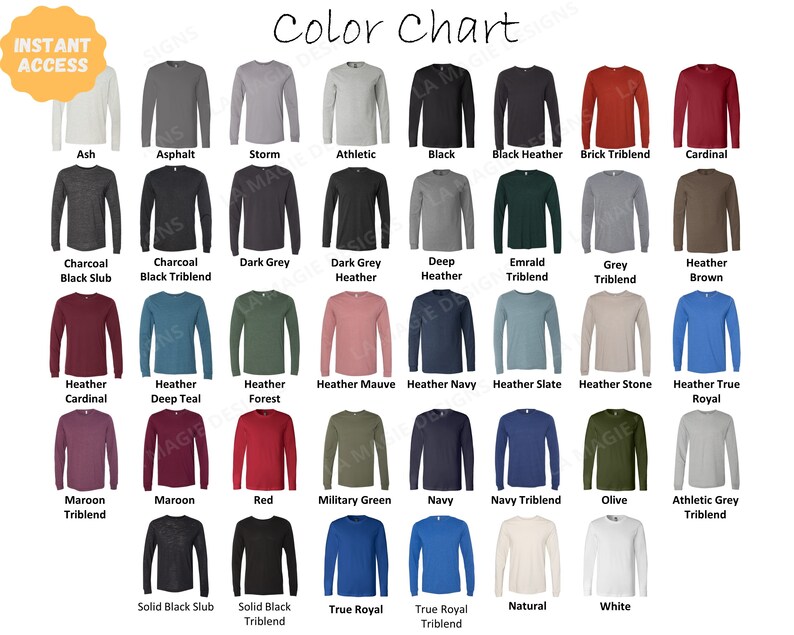 Download Bella Canvas 3501 Size and Color Chart BC3501 Unisex Jersey | Etsy