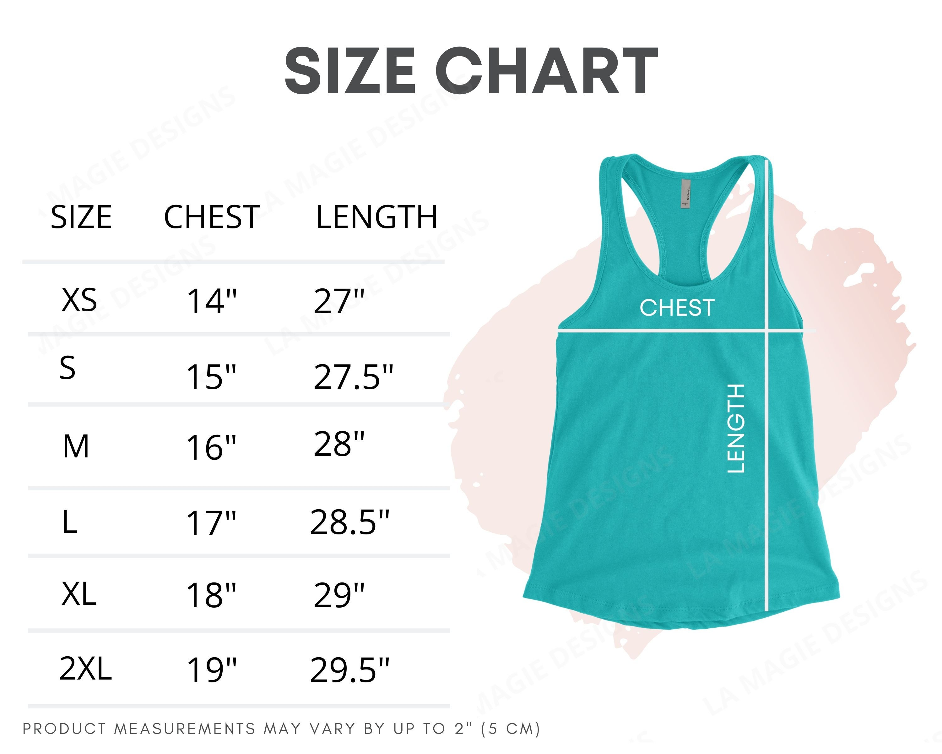 Next Level 1533 Size Chart N1533 Women's Ideal Racerback Tank Top Size  Chart Mockup digital File Next Level Apparel -  Canada