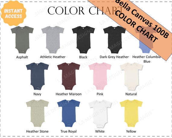 Bella Canvas 100B Color Chart Bella One Piece Color Chart| Baby