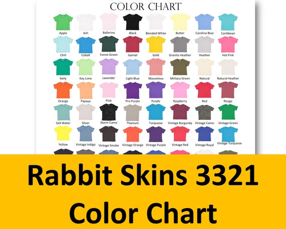Rabbit Skins 3321 Color Chart |Toddler Jersey Tee color chart | RS4400 | LAT Apparel 3321 Rabbit Skins Colors| Kid's tshirt color chart