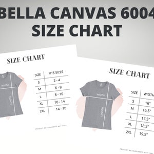 Bella Canvas 6004 Size Chart|BC6004 Size Chart | Bella T-Shirt Colors| Women&#39;s Slim Fit Tee|T-Shirt Mockup Flat Lay| Bellaa 6004, Size