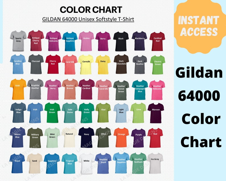 Gildan 64000 T-shirt Color ChartG640 Digital Download | Etsy