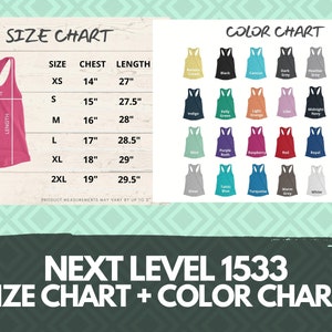 Next Level 1533 Size Chart and Color Chart All Colors for - Etsy