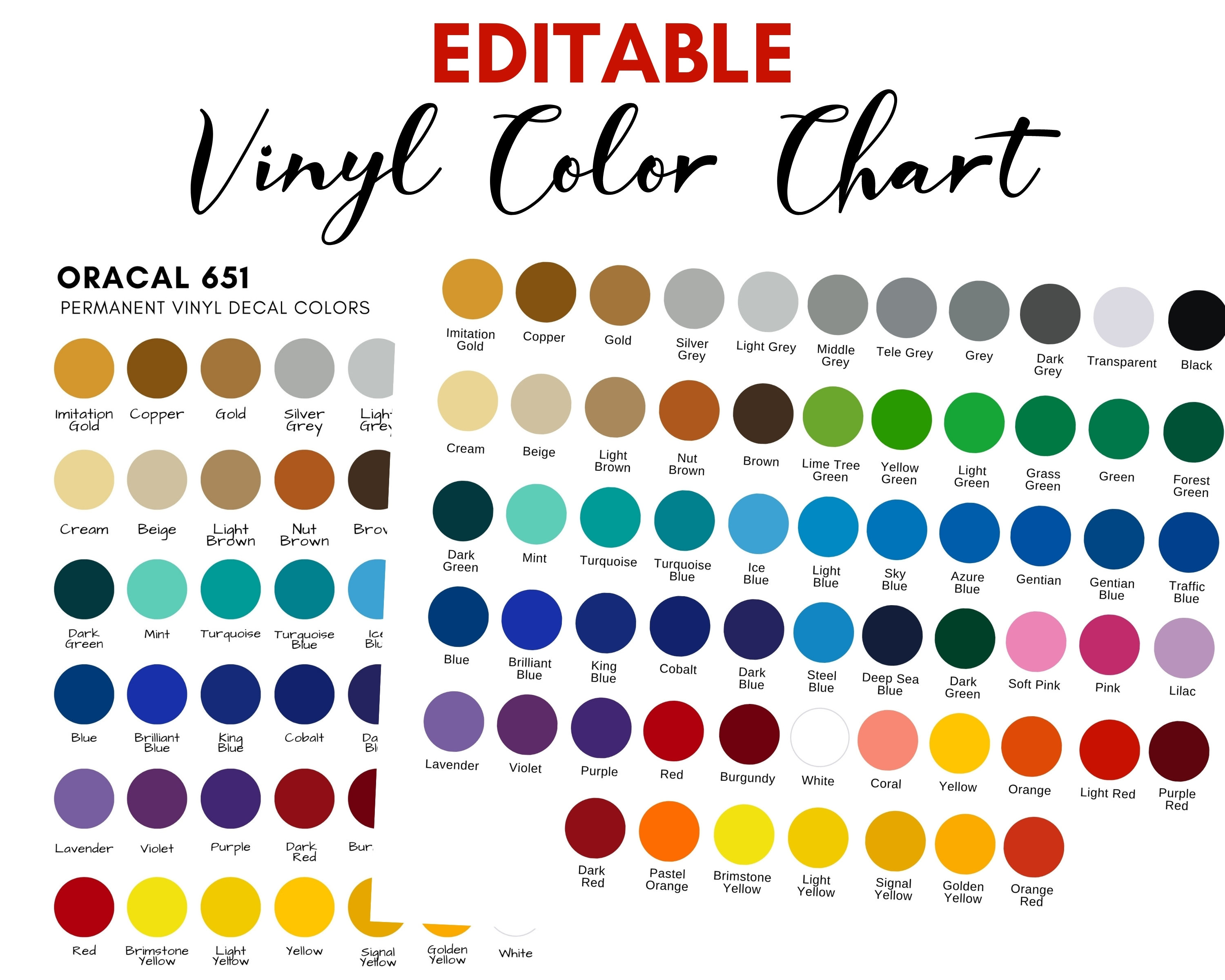 Oracal 651 color chart |Permanent Vinyl Decal Color Chart, Oracal Permanent  Vinyl Decal Stickers Color Options, Oracal 651 Vinyl Chart