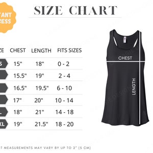 Bella Canvas 8800 Size Chart / BC8800 Size / Racerback Tank Top Size /Tank Size Chart Mockup/Ladies Flowy Racerback Tank size chart B8800
