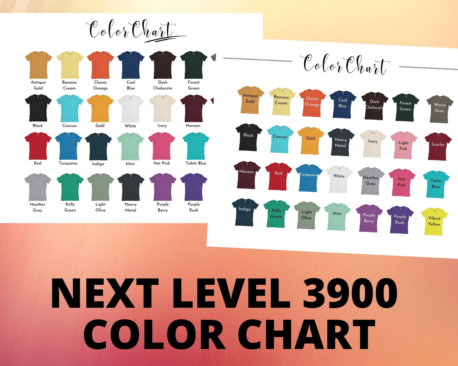 Next Level 3900 Color Chart All Colors N3900 Color Etsy