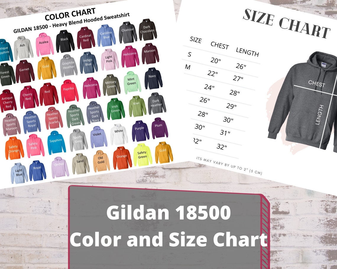 Gildan 18500 Size and Color Chart G18500 All Colors of | Etsy