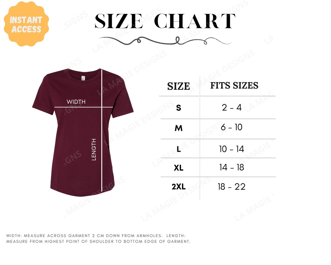 bella canvas women's size chart