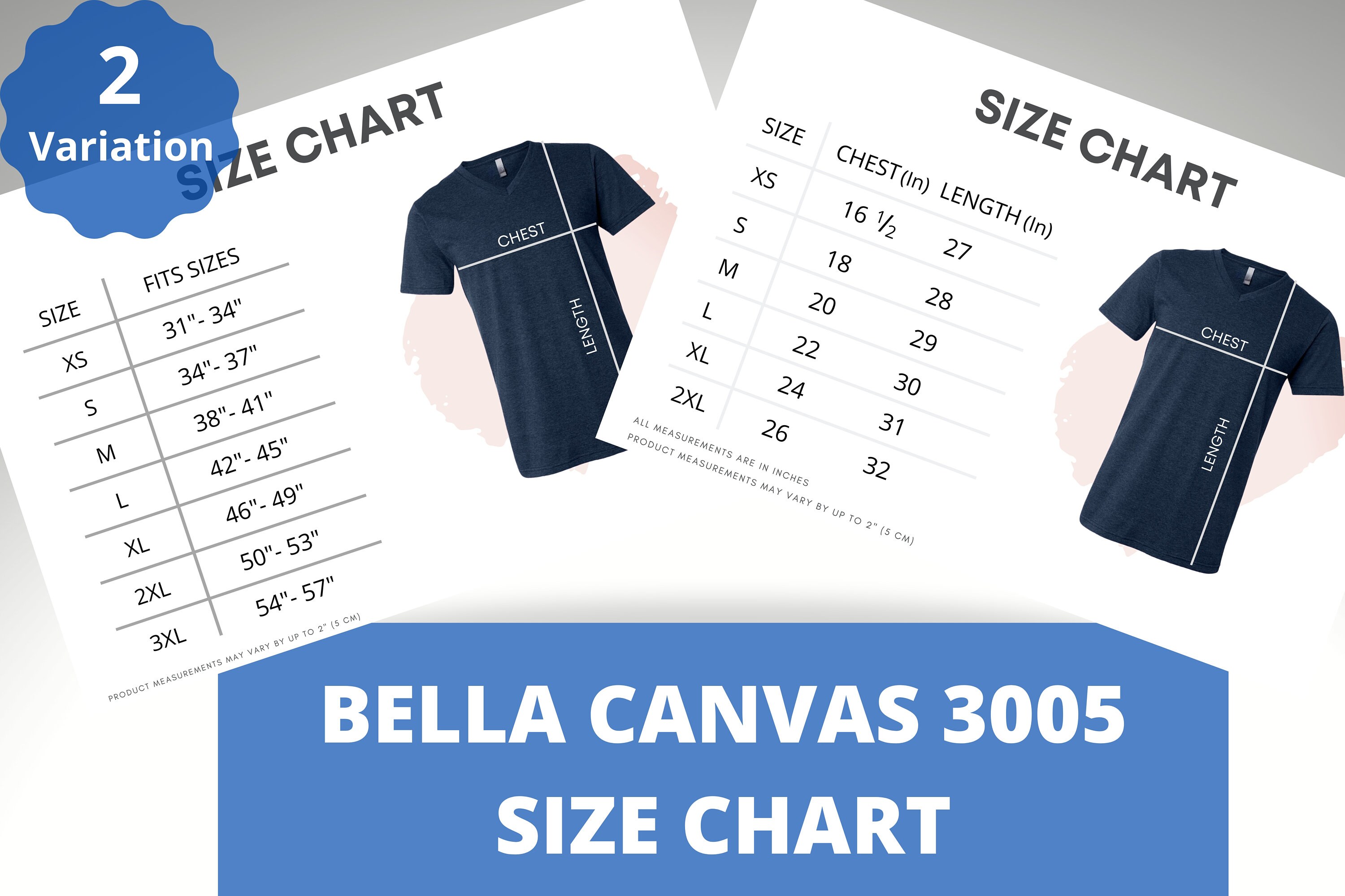 bella canvas v neck size chart