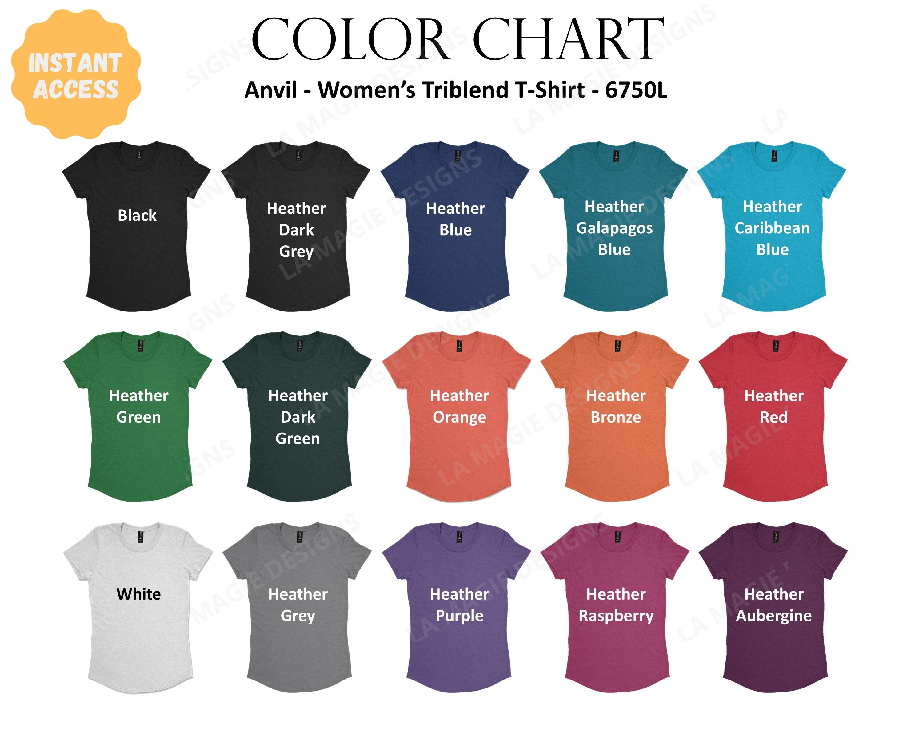 Anvil 6750L Color Chart Anvil Womens Triblend T-shirt Mockup All ...