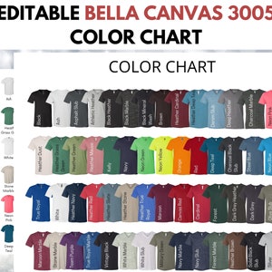 Bella Canvas 3005 Carta de colores editable/Bella 3005 Carta de colores/Bella V Cuello Color/BC3005/Bella Canvas Mockup Flat Lay-Bella Canvas Color Cha
