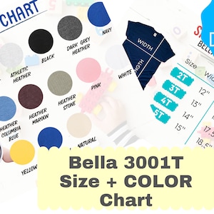 Bella Canvas 3001T Color and Size Chart Options - Toddler Unisex Jersy T-Shirt Color Chart|Digital Download